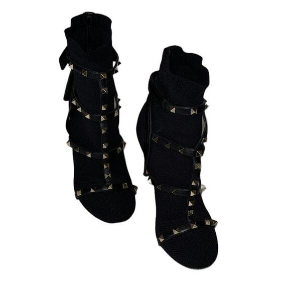 Valentino Bodytech Gold Rockstud Black Ankle Boots Size 38.5 - Picture 9 of 16
